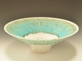 Grogged turquoise and white bowl 32.5cm diameter.